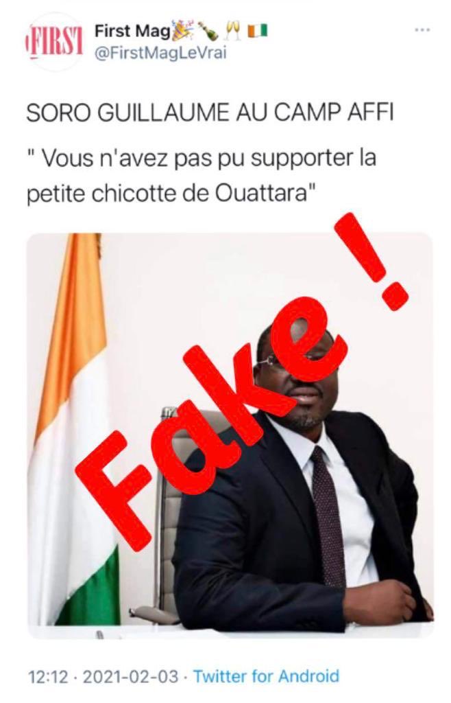 Côte d'Ivoire-Palabre avec Affi/ Soro dénonce une Fake news et se dit "attaché à la cohésion de l'opposition"