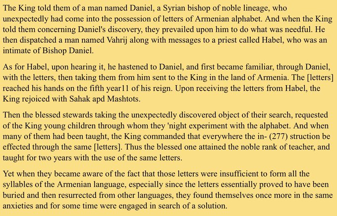 In the biography of mashtots, written by a student of mashtots named Koryun, he states a man named Daniel came into possession of a pre-mashtots armenian alphabet which was used to form ("rediscover") the armenian alphabet.  https://twitter.com/Bairamian/status/1357095241849913344