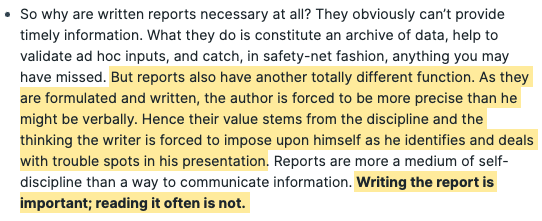 FYI. Report itu bukan buat dibaca, tapi buat ditulis.