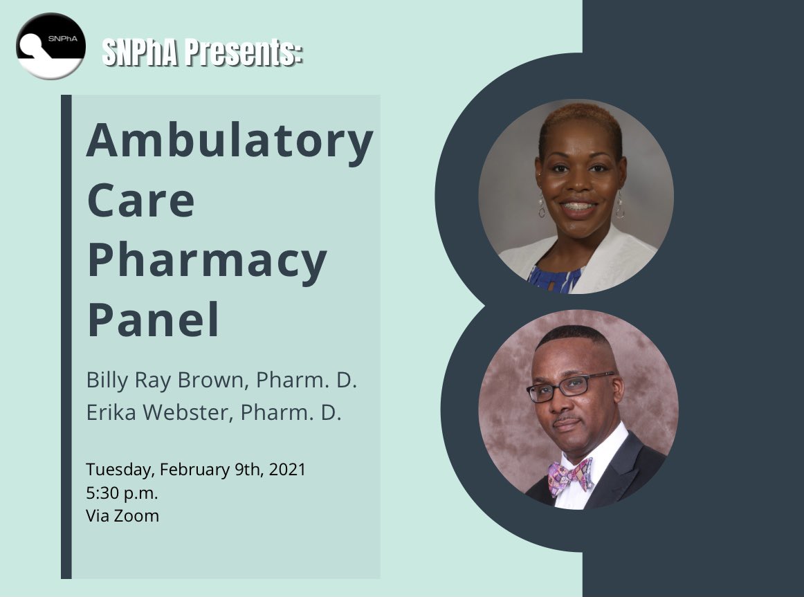 olemisssnpha's tweet photo. Wanting to learn more about Ambulatory Care Pharmacy? Join our panel hosted by Billy Ray Brown, PharmD and Erika Webster, PharmD! On Zoom, they will be discussing the inner-workings of Ambulatory Care Pharmacy. Email us questions: olemisssnpha@gmail.com
Zoom ID: 218 411 9732 https://t.co/TAdXLsfX8D