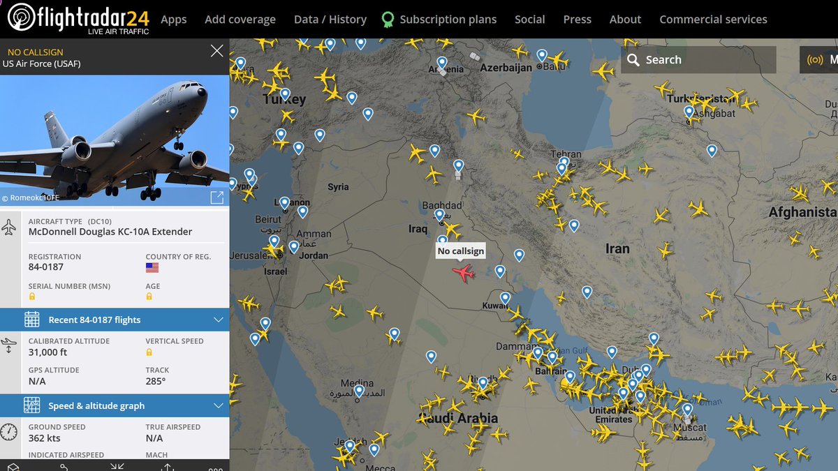 rjsincs's tweet photo. Don't see that many #KC10s over #Iraq. Usually they are KC135 #AE01DF #840187 https://t.co/4wqM5nrnwN
