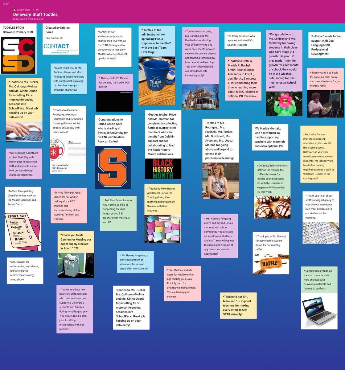 KristenBorell's tweet photo. PAX Tootle Padlet for Staff at Delaware Primary .  Check out the full Padlet here https://t.co/AcKip4mzON  @DelawareSCSD @SyracuseSchools https://t.co/aEq2VByZSg