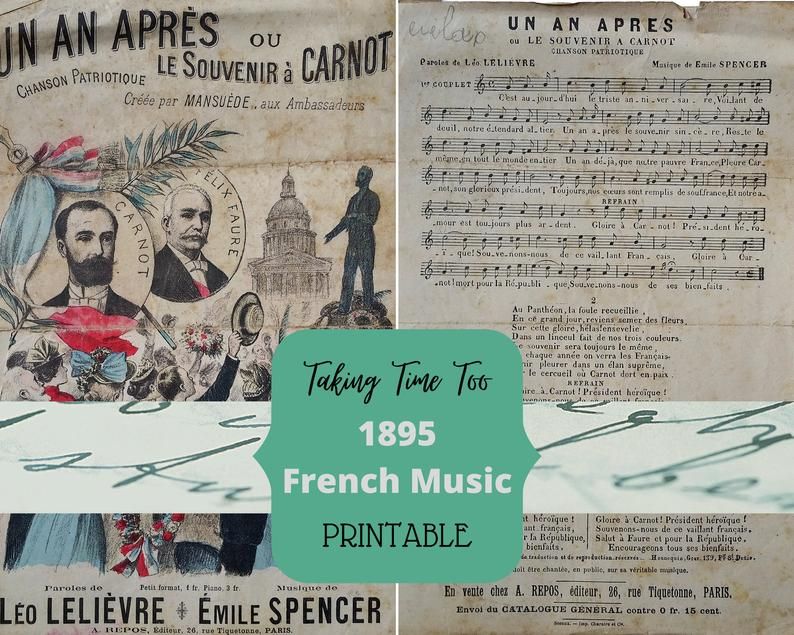 Antique 1895 FRENCH MUSIC SHEET 'One Year On'. Instant printable for your paper crafting projects | Etsy buff.ly/39yWmIh #TakingTimeToo #craft #crafting #papercraft #printables #digitaldownload #junkjournal #junkjournaling #scrapbooking #cardmaking #paperpassion