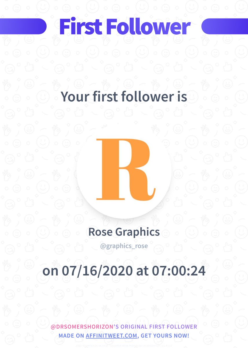✨ First Follower

I just discovered my first follower on Twitter, it's graphics_rose and they followed me on 07/16/2020 at 07:00:24!
Who's your first follower?

➡️ affinitweet.com/first-follower