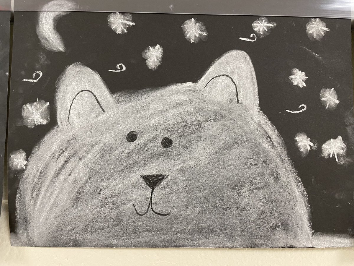 1st graders <a href="/ClarkCreekSTEM/">Joey Moss</a> working on some polar bear drawings using chalk. They had fun and I liked watching them explore the magic of chalk and blending. #process #product