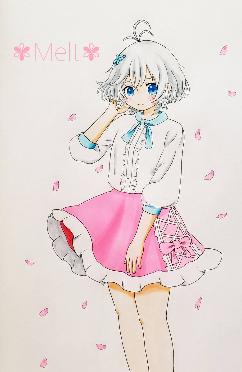 siro (dennou shoujo youtuber siro) 1girl solo skirt blue eyes pink skirt antenna hair smile  illustration images