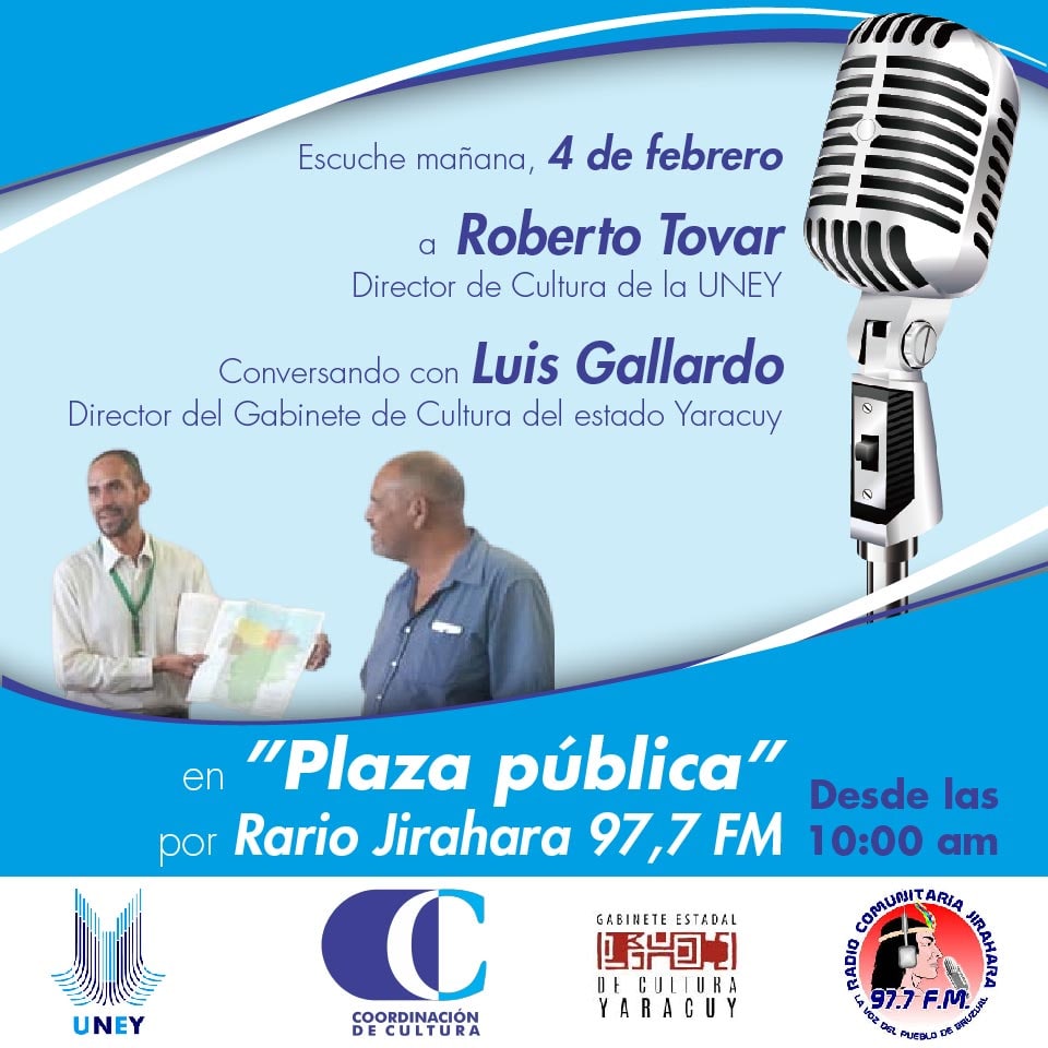 Programa especial sobre la Programacion cultural en el marco de Bicentenario de la Batalla de Carabobo de la Universidad del Yaracuy  (UNEY)

<a href="/FundaciteYara/">Fundacite Yaracuy</a> 
@CTrompiz2  
<a href="/ICEYaracuy/">ICEY</a> 
<a href="/MedozaWullian/">Wullian Mendoza</a> 
<a href="/epifaniochoa/">Epifanio Ochoa M</a> 
<a href="/GobiernoYaracuy/">Gobierno de Yaracuy</a> 
<a href="/cantourgente/">Canto Urgente</a>