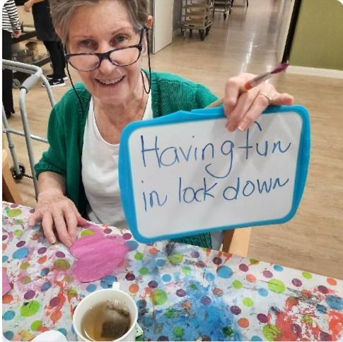 Bethanie_Group's tweet photo. Our fantastic therapy team at Bethanie Gwelup have been making sure our residents in the dementia unit are occupied with activities and communicating with loved ones during the lockdown period. #Bethanie #community https://t.co/ifpRmSAUv3