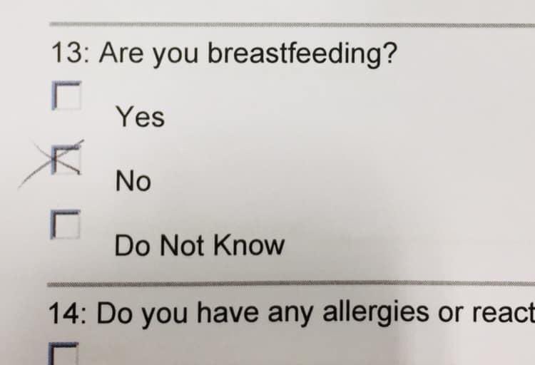 meggfaced's tweet image. A question on the vaccine paperwork my mom had to fill out #donotknow