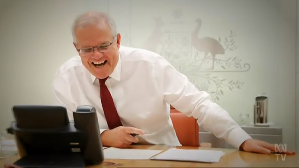 Aww,  #ScottyFromMarketing finally got his shot talking to  @POTUS. Please clap. Even when he's smiling and laughing he still looks like he's scowling and snarling. Hard to erase the habit of a lifetime.  #GenderBalancingClothingCommentary  #ABCcanberra
