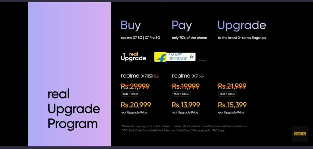 The #realUpgrade prices are as follows:
realme X7-
6/128- 13,999
8/128- 15,399

realme X7 Pro-
8/128- 20,999
#realmeX7 
#realmeX7Pro 
#XperienceTheFuture

@surajwable