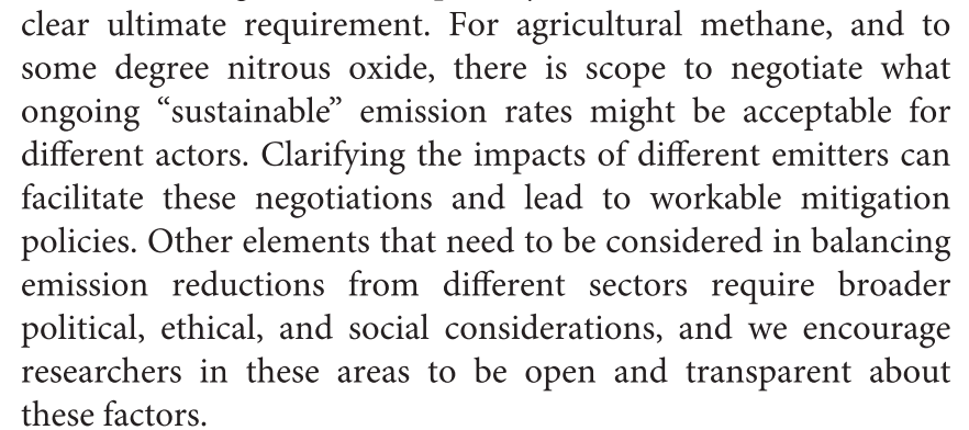 Another consequence of this is that you don’t need to get CH4 emissions to net-zero in the same fundamental way that you do for CO2 emissions. This is how we conclude on this point (see image) 6/n