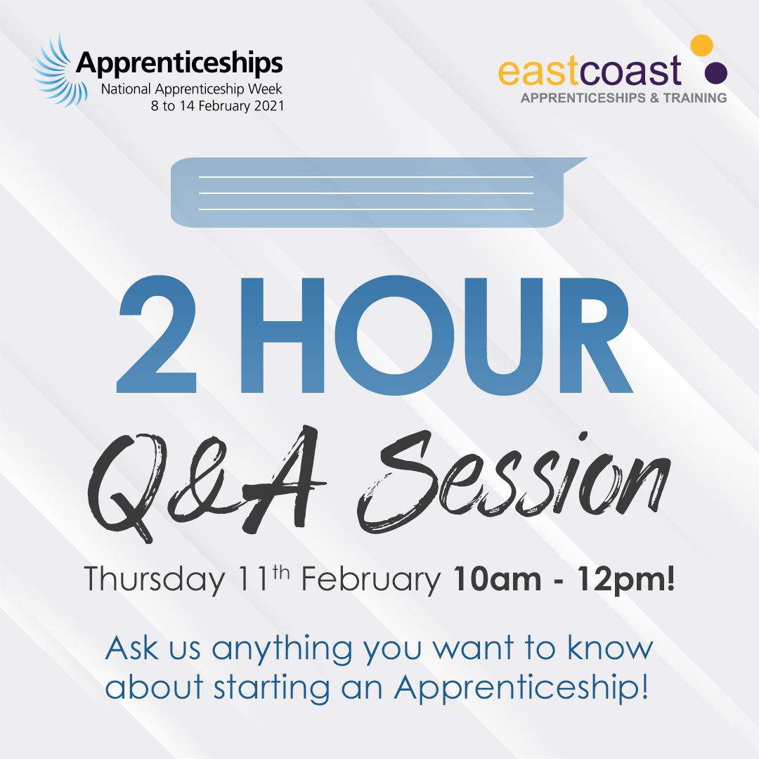 EastCoast_Coll's tweet image. Your chance to ask us anything you want to know about apprenticeships! 💬

Simply send us your questions via direct message on our Facebook, Instagram or Twitter pages and we will respond to you any apprenticeship related questions live. 

🌟 Thursday 11th Feb (10am - 12pm) 🌟