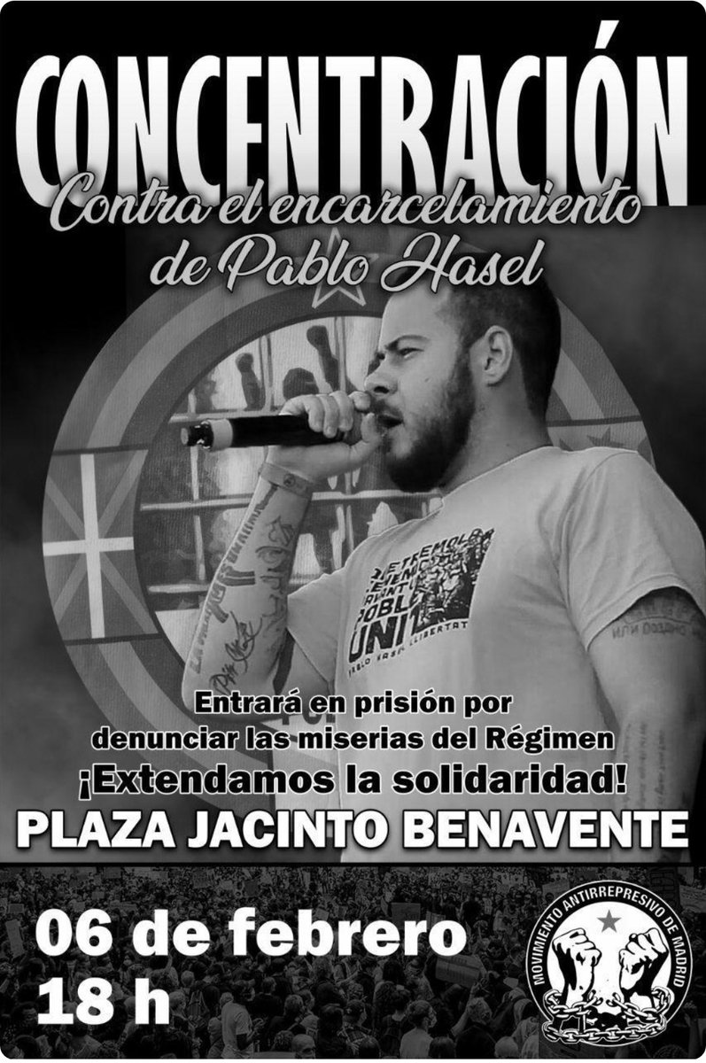 sbcenlucha's tweet photo. 🔴 Rechazamos la condena a Pablo Hasel y animamos a acudir a la manifestación contra su encarcelamiento este sábado a las 18:00 

SER ANTIFASCISTA NO ES DELITO! LIBERTAD PABLO HASEL! https://t.co/g9Bg6UGdyi