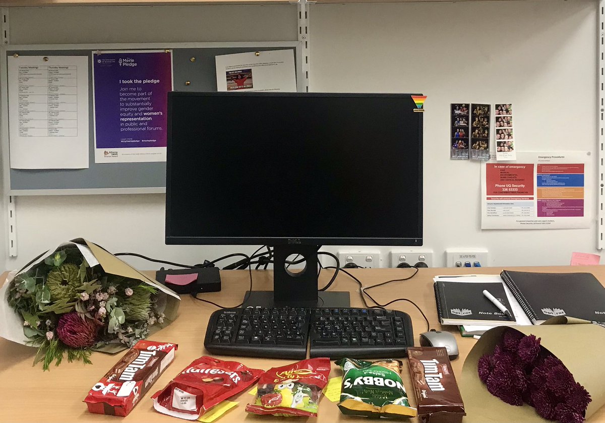 AmiralianLab's tweet photo. I was surprised to see my desk at @AIBNatUQ today. Huge thanks to my colleagues who celebrated my promotion as a Group Leader at @AIBNatUQ , @UQ_News. #peersupport #BetterTogether #OneTeam #luckyAcademic #AcademicJobs https://t.co/SecAN7HqyS