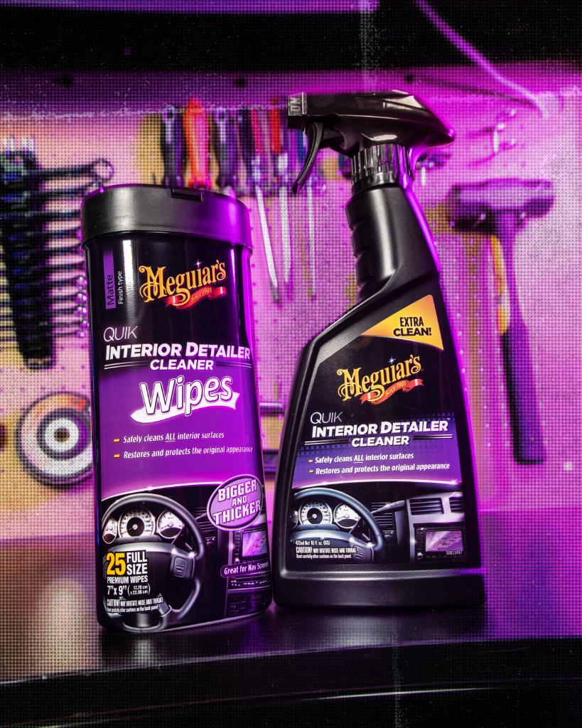 Meguiar's on X: Quik Interior Detailer Spray & Wipes help you to lightly  clean, maintain and get some protection on interior surfaces quickly! Plus  it restores the original appearance without it looking