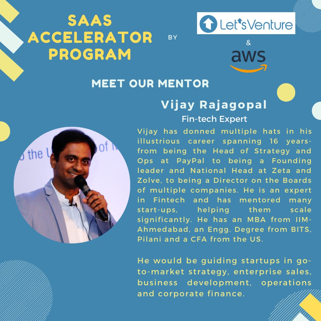 lvxventures's tweet photo. #LVbootcamp | Meet our mentor @Vijay_Rajagopal, founding leader and COO at Zolve. Vijay has vast experience in financial services/fintech and will guide startups in the SaaS program.
⚡Apply here - https://t.co/WUtAR1Tmsy
#SaaS #Accelerator #startups #investors https://t.co/1UVHAj9OWx