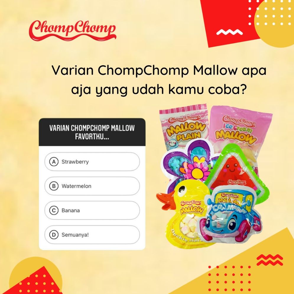 chompchompcandy's tweet photo. Yang mana nih yang udah pernah kamu cobain? Atau ada enggak varian #chompchompmallow di post ini yang jadi favorit #chompchomplovers?
Atau justru yang kamu suka enggak ada? Boleh loh kasih tau mimin produk #ChompchompCandyLand yang jadi favorit kamu. Yuk langsung komen. π₯° https://t.co/uBwEkpEVWR