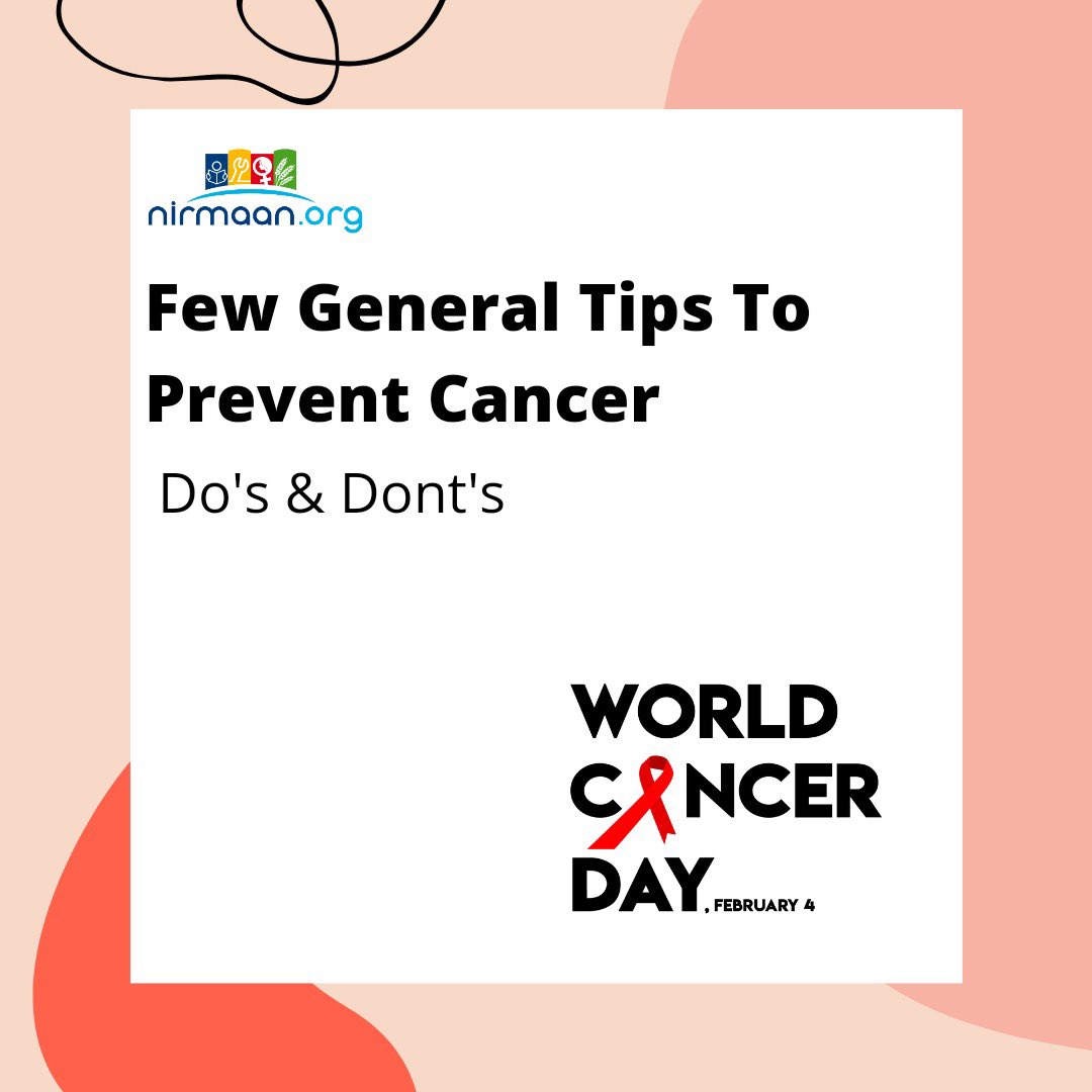 NirmaanBPHC's tweet photo. Cancer is one of the leading causes of death in the world. Yet, 30-50% of cancers are preventable by healthy lifestyle choices. Others can be detected early, treated &amp; cured. Here are few tips to reduce the risk.
#WorldCancerDay #worldcancerday2021 #Nirmaan https://t.co/9I2WT7el7t