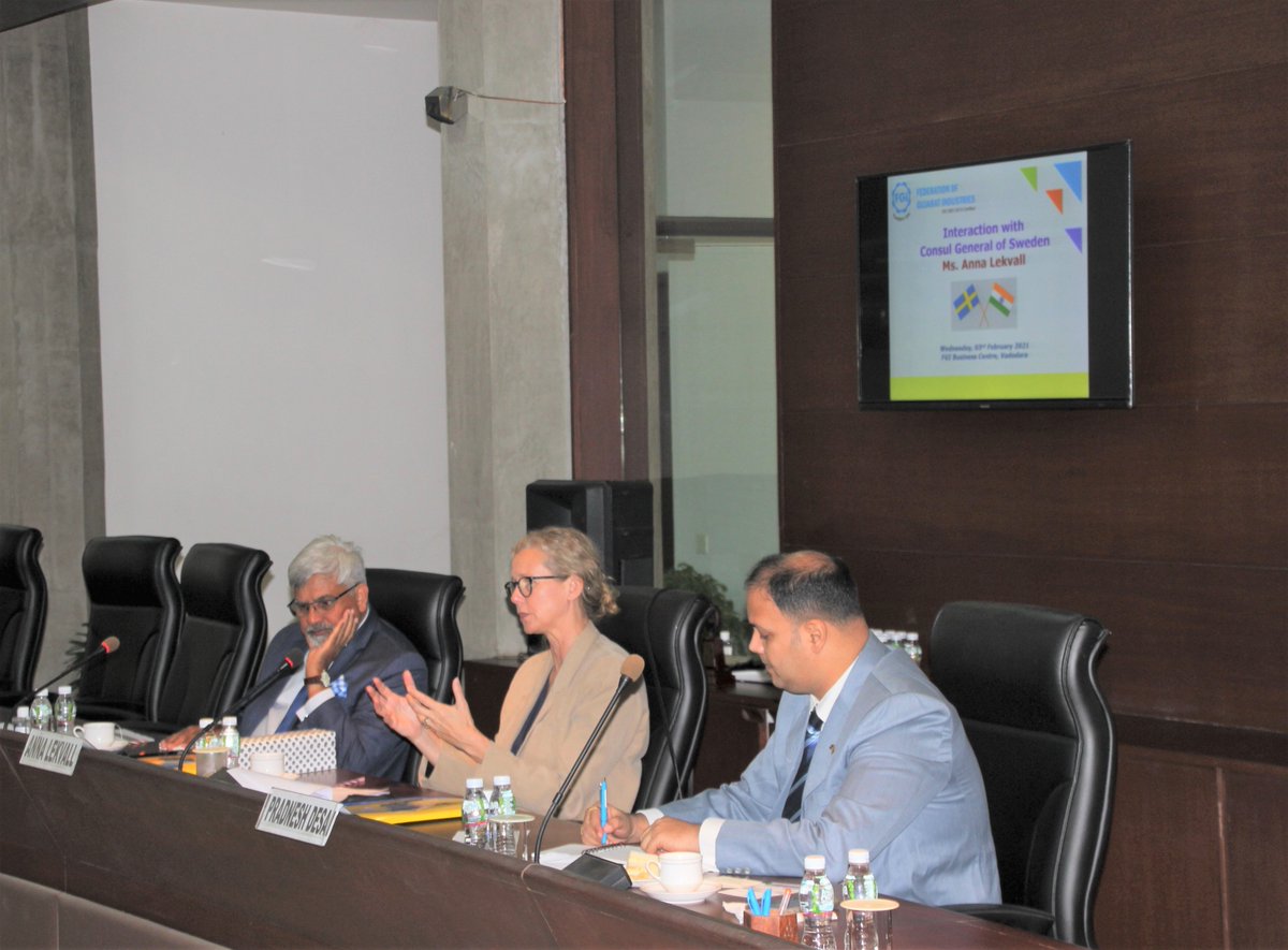 Hon'ble @SwedenCGMumbai @annalekvall and @KamalBaliVolvo Chairperson, SCCI visited FGI on 03.02.2021 to discuss mutual business opportunities between Sweden & Gujarat.  
@vijayrupanibjp @CMOGuj @chawlamg @premal_dave @volvocarsin @SwedeninIndia #swedenindiasambandh