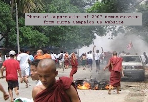 7. In 2007 economic crisis inspired Buddhist monks to lead peaceful marches opposing Myanmar's SPDC junta. Demonstrations were enormous, word leaked to outside world via early cellphone videos, but in another ruthless military crackdown, many civilians, incl. monks were killed.