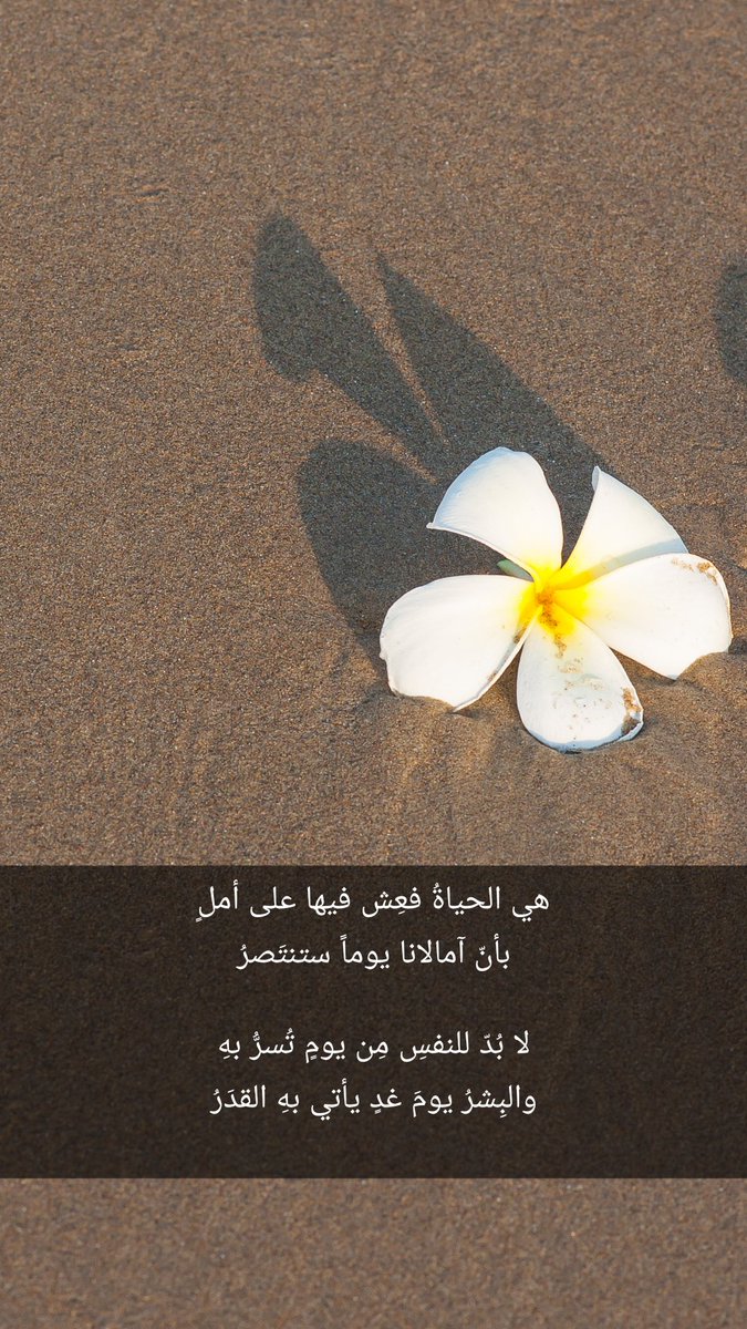 majed_cs's tweet photo. سيصْدُقُ الغَيمُ لا تعجَل بشارتهُ
وإن تأخّرَ عن ميعادهِ المطرُ

ويفتَحُ اللهُ أبواباً مُغلّقَةً
كم بِتّ تطرُقُها يأساً وتنتَظِرُ 

هي الحياةُ فعِش فيها على أملٍ
بأنّ آمالانا يوماً ستنتَصرُ

لا بُدّ للنفسِ مِن يومٍ تُسرُّ بهِ
والبِشرُ يومَ غدٍ يأتي بهِ القدَرُ 💜 https://t.co/Rg4chp4ClU