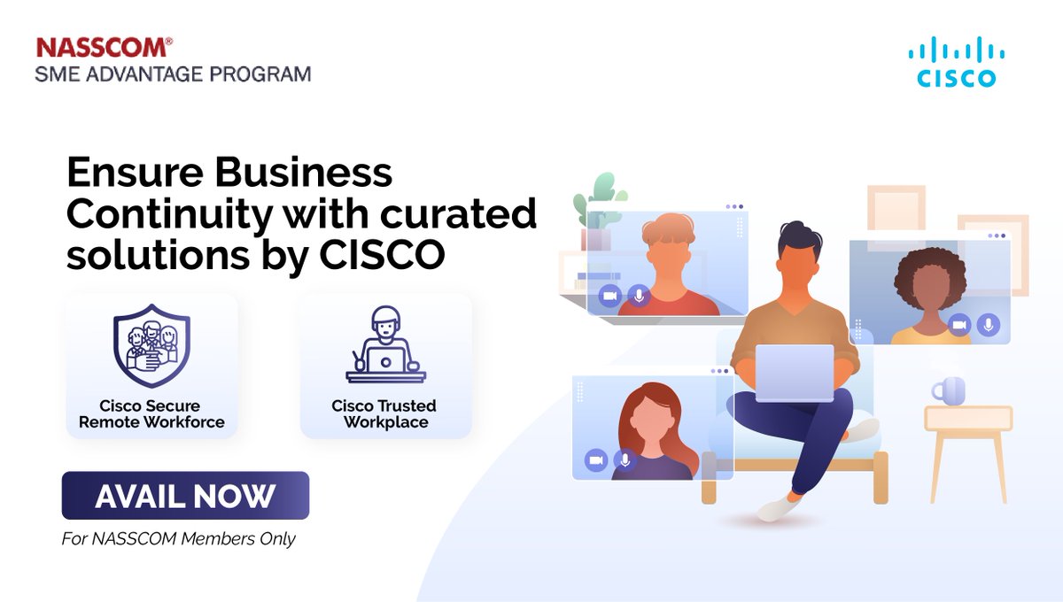 .<a href="/NASSCOM/">nasscom</a> is delighted to announce partnership with
<a href="/CISCO/">Cisco</a> under the #SMEAdvantageProgram to offer curated tech solutions, specifically designed for #SMEs at attractive pricing. To know more, write to SMECISCO@nasscom.in #ITSMEs #NASSCOM #CISCO #RemoteWorking #EnterpriseSolutions