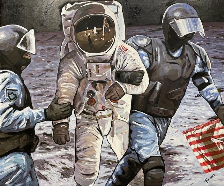 💥Нравится мне эта картина.
"Наш ОМОН уводит американского астронавта с Луны" 😎👌
Художница - Полина