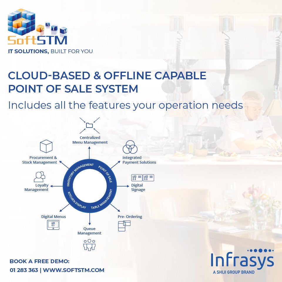 SOFTSTM's tweet image. #Infrasys POS system works on any Hardware &amp;amp; is cloud-based but offline capable; access all of your data, anywhere anytime.   
📞01283363 for more info.
@SOFTSTM is an official distributor of Infrasys, a Shiji Group Brand
#softstm #software #hardware #POSsystem #POS #hospitality