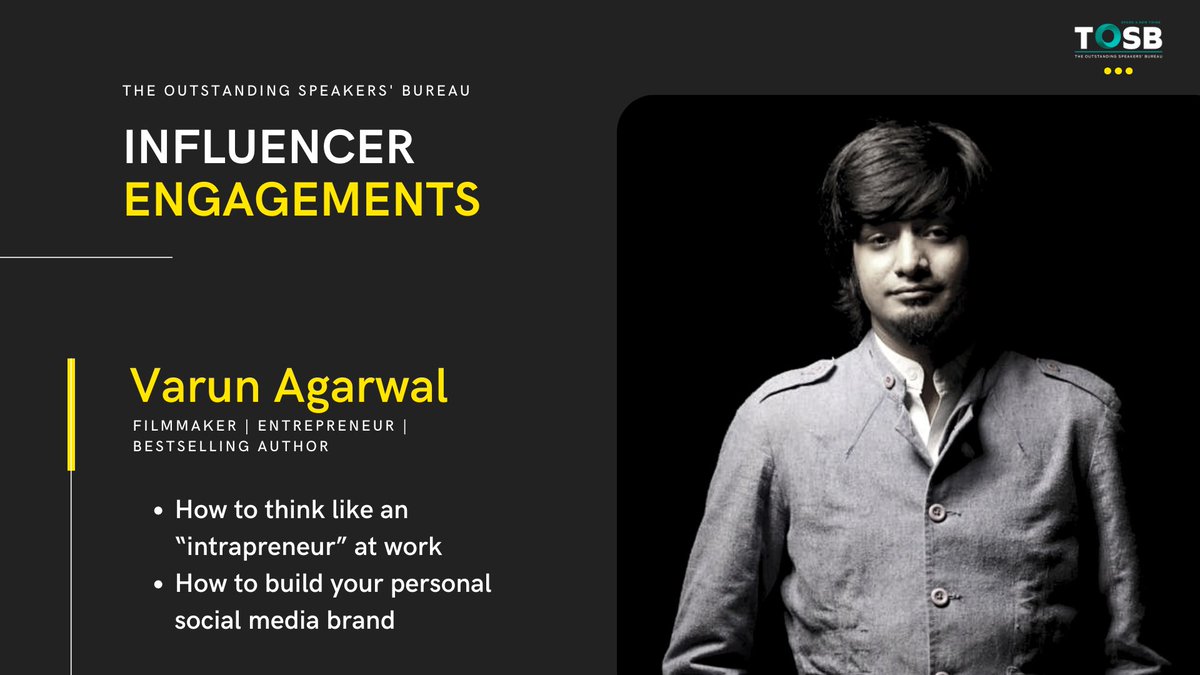 The_OSB's tweet photo. A national bestselling author with three companies to his credit – #TOSBSpeaker @varun067 is a force to reckon with! He is an #entrepreneur, filmmaker and #author, who is seen as a youth icon for millennials.
Reach out to him: https://t.co/UCPZ6qVheq https://t.co/WASbZiwi2B
