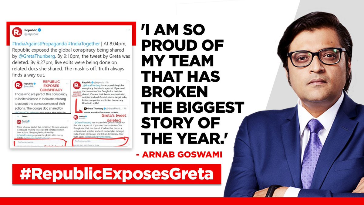 republic's tweet photo. #RepublicExposesGreta | Greta Thunberg deleted this document from her Twitter after Republic exposed her https://t.co/C5ARQy5T2v https://t.co/6u6m5DJ6u0