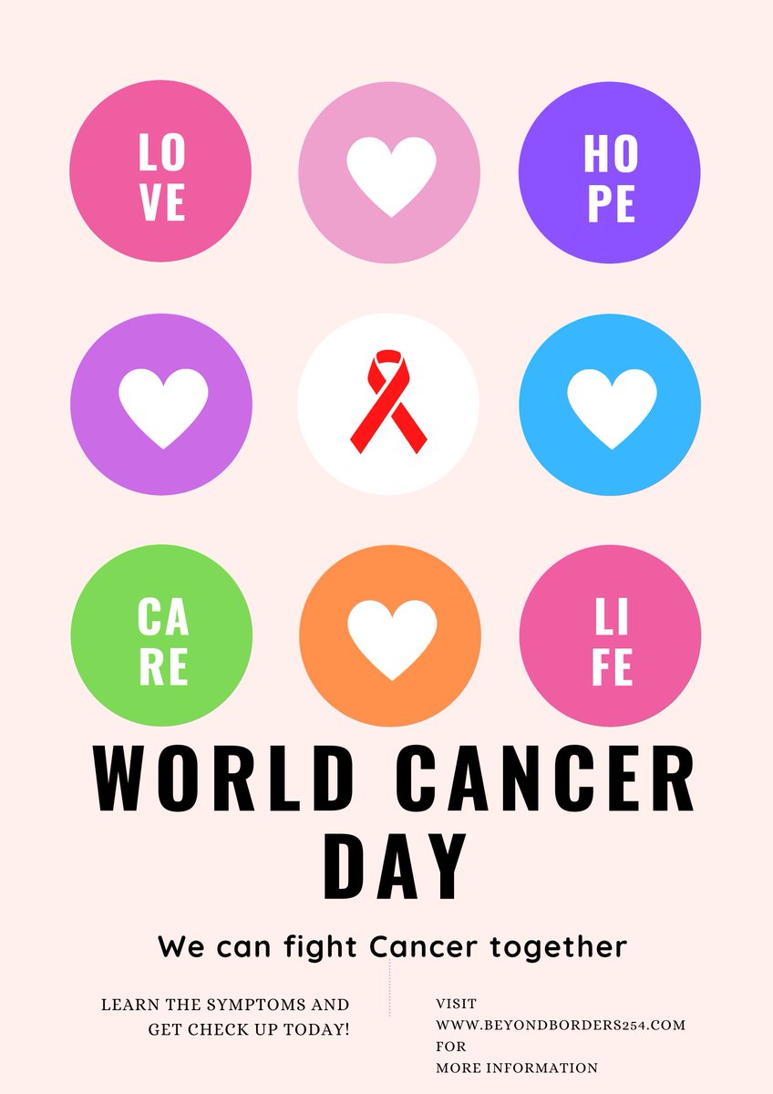 beyondborders21's tweet photo. Did you know that if #Cancer is detected early, it can be cured? Early detection saves lives and alleviates pain and suffering of both the patient and their loved ones.
#worldcancerday2021 #WorldCancerDay #CancerAwareness #CancerStudyKE #AskBeyondBorders
https://t.co/fIpmc7Jm0f https://t.co/4sLpClEvwA