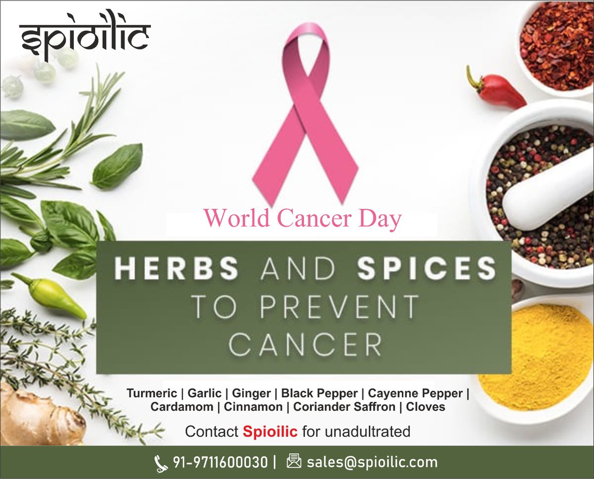 spioilic's tweet photo. 4th February 2021
WORLD CANCER DAY 

HERBS AND SPICES TO PREVENT CANCER 
.
.
#spioilic
#spices #food #foodie #worldcancerday4thfebruary #worldcancerday #foodporn #indianfood #instafood #cooking #foodphotography #homemade #herbs #yummy #delicious #foodstagram #spice #foodblogger https://t.co/xZfUrO4Ejm