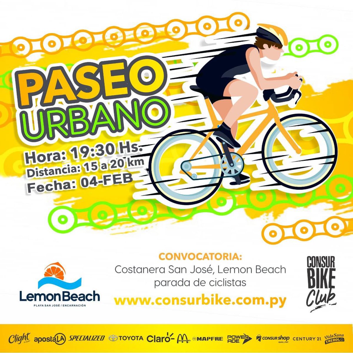 BikeConsur's tweet photo. Te esperamos nuevamente el jueves 4 de Febrero en nuestro paseo urbano 🚴‍♂🚴‍♂
A las 19:30 hs.
No te lo podés perder❗

#consurbikeclub #pombero’sclub #paseourbano #lemonbeach https://t.co/e8E6pBWfdt