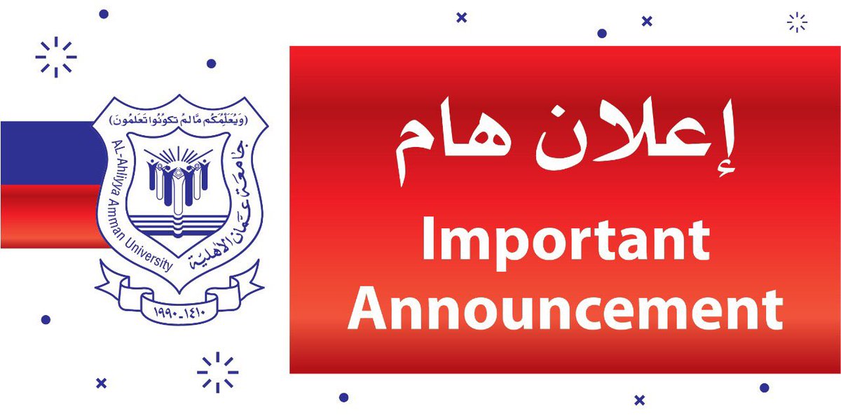 AhliyyaAmmanUni's tweet photo. تعلن دائرة القبول والتسجيل والدائرة المالية في جامعة عمّان الأهليّة عن تواجد موظفي الدائرتين يوم السبت الموافق 2021/2/6 من الساعه 9:00 صباحاً ولغاية الساعة 2:00 ظهراً.
#AAU #jordan #universities #regestration #students https://t.co/6FiVRGSMGY