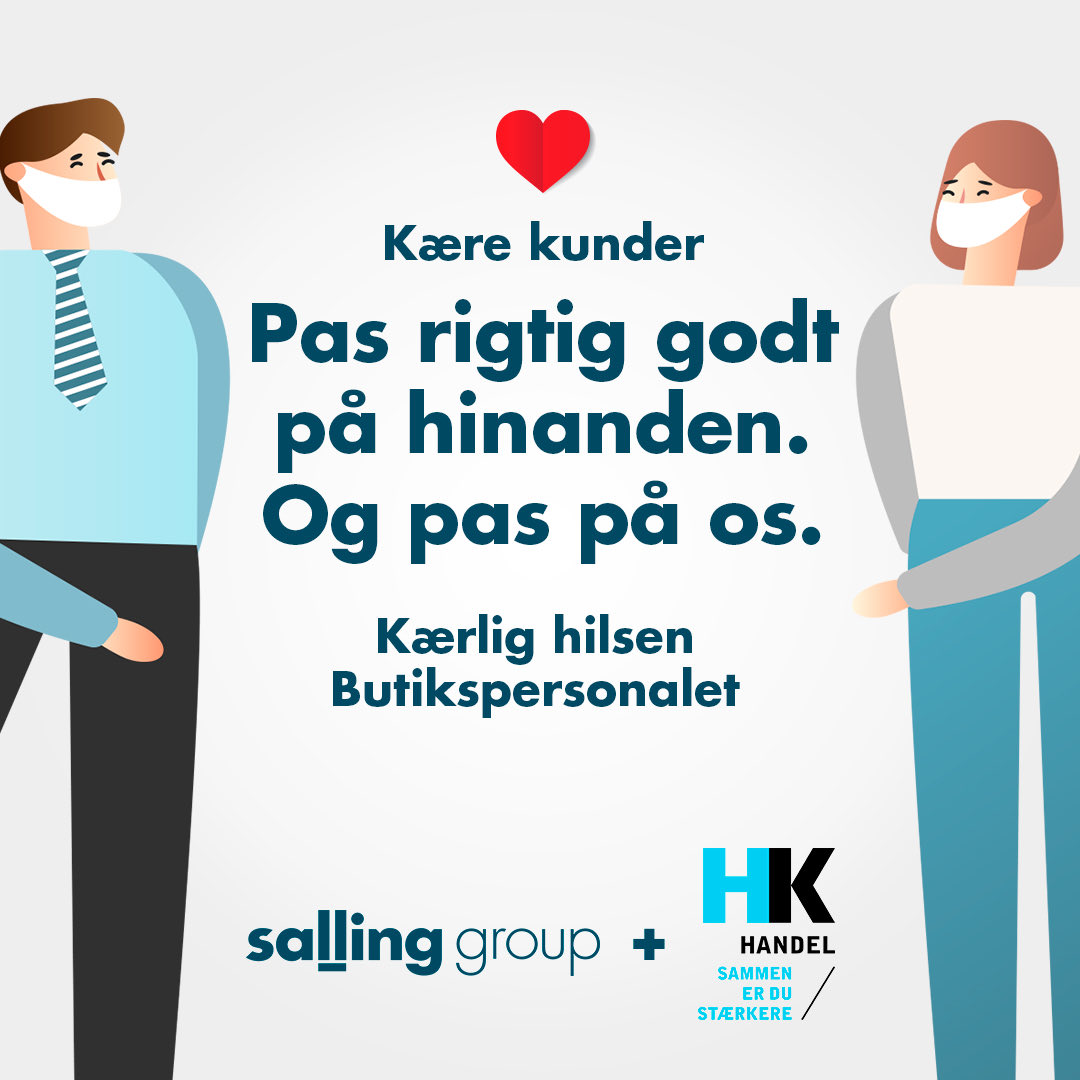 LouiseGAarhus's tweet photo. Vi skal fast i at passe godt på hinanden og holder fast i at tale pænt til  hinanden. Jo bedre vi passer på hinanden, jo hurtigere får vi en normal hverdag.
Derfor er vi i ⁦@SallingGroup⁩ gået sammen med ⁦⁦@HKHANDEL⁩ om en kærlig reminder til os alle. https://t.co/edXPOWNwYe