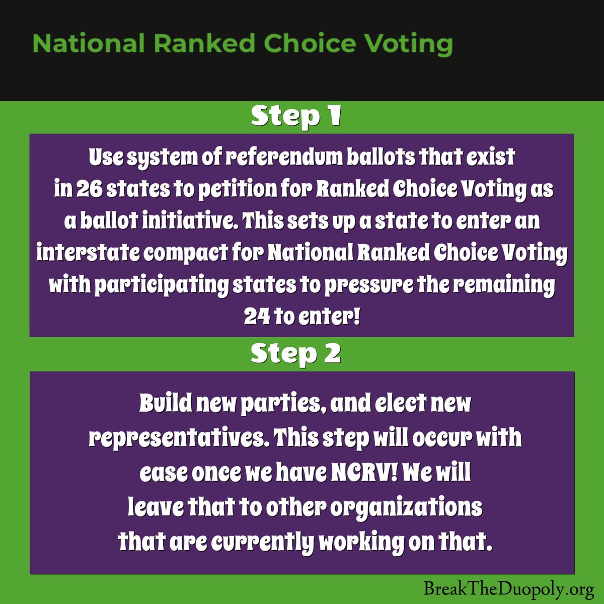 We need to truly  http://BreakTheDuopoly.org&nbsp; w/  #NationalRankedChoiceVoting. It would restore  #democracy! My thread of  #DownBallotProgressives that includes  #NotMeUs + some w/  #YangGang! Donate:  http://nationalrankedchoicevoting.org/donate&nbsp;Follow  @nrcvorg  @TheRagtagBand 