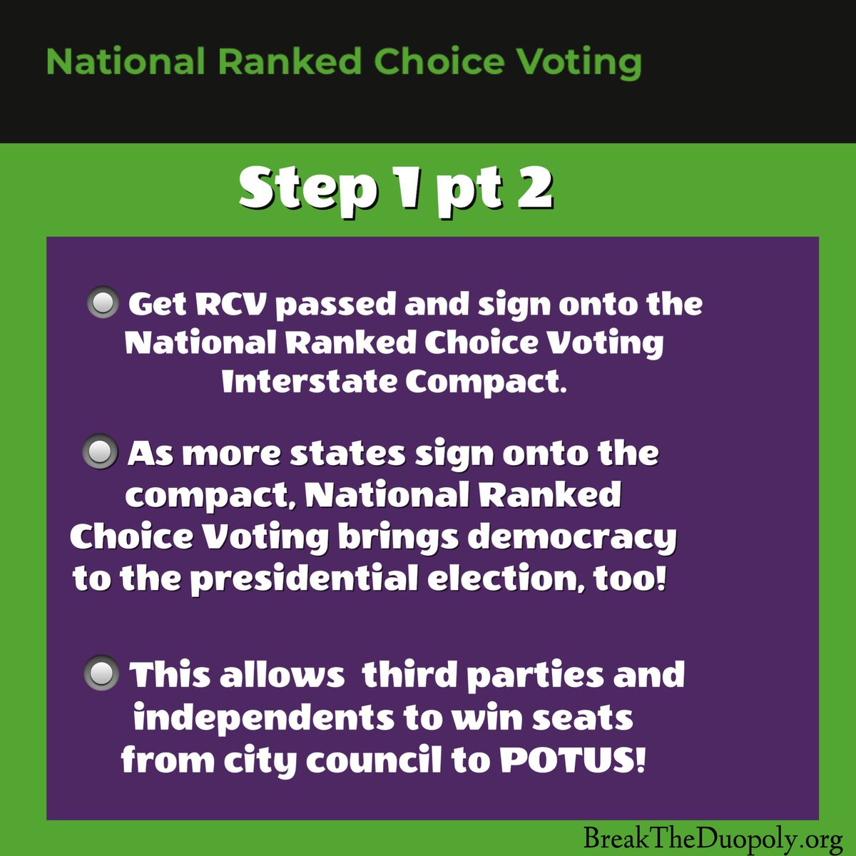 We need to truly  http://BreakTheDuopoly.org  w/  #NationalRankedChoiceVoting. It would restore  #democracy! My thread of  #DownBallotProgressives that includes  #NotMeUs + some w/  #YangGang! Donate:  http://nationalrankedchoicevoting.org/donate Follow  @nrcvorg  @TheRagtagBand 