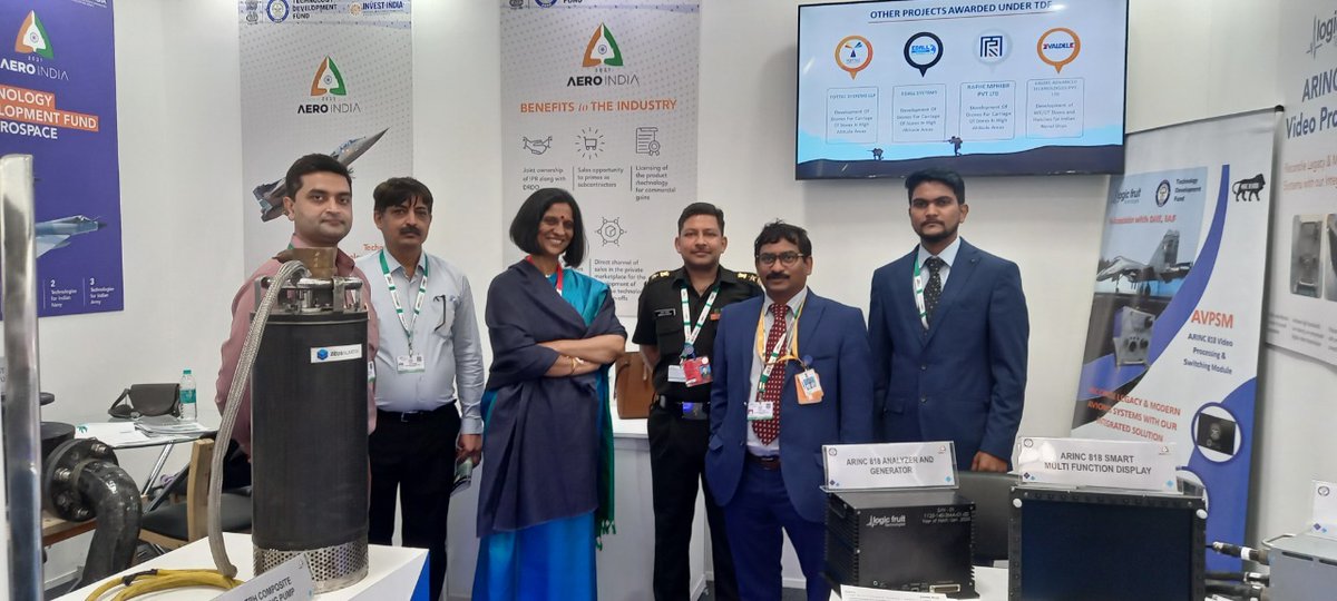 investindia's tweet photo. The Technology Development Fund team showcased the latest innovative &amp; disruptive technologies for defence applications at the @AeroIndiashow ! 🛩️✈️

#InvestInIndia #AeroIndia2021 https://t.co/BrsWmLuV3E