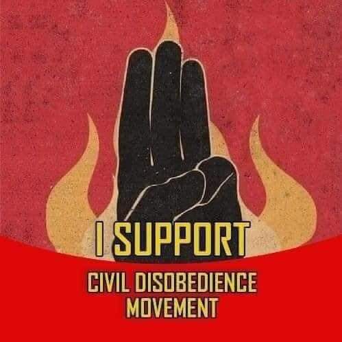 Civil Disobedience လှုပ်ရှားမှုတွင်ပါဝင်​​သောဝန်ထမ်းများနဲ့ အတူတကွရပ်တည်ပါတယ် ။ ကျွန်​တော်တို့ အရှိန်မ​လျော့ပဲ ဆက်တိုက်လုပ်ကြမယ် အားလုံးနဲ့တစ်​သွေးတည်းတစ်သားတည်းရှိပါတယ် ။ 
#HearTheVoiceOfMyanmar  #CivilDisobedienceMovement