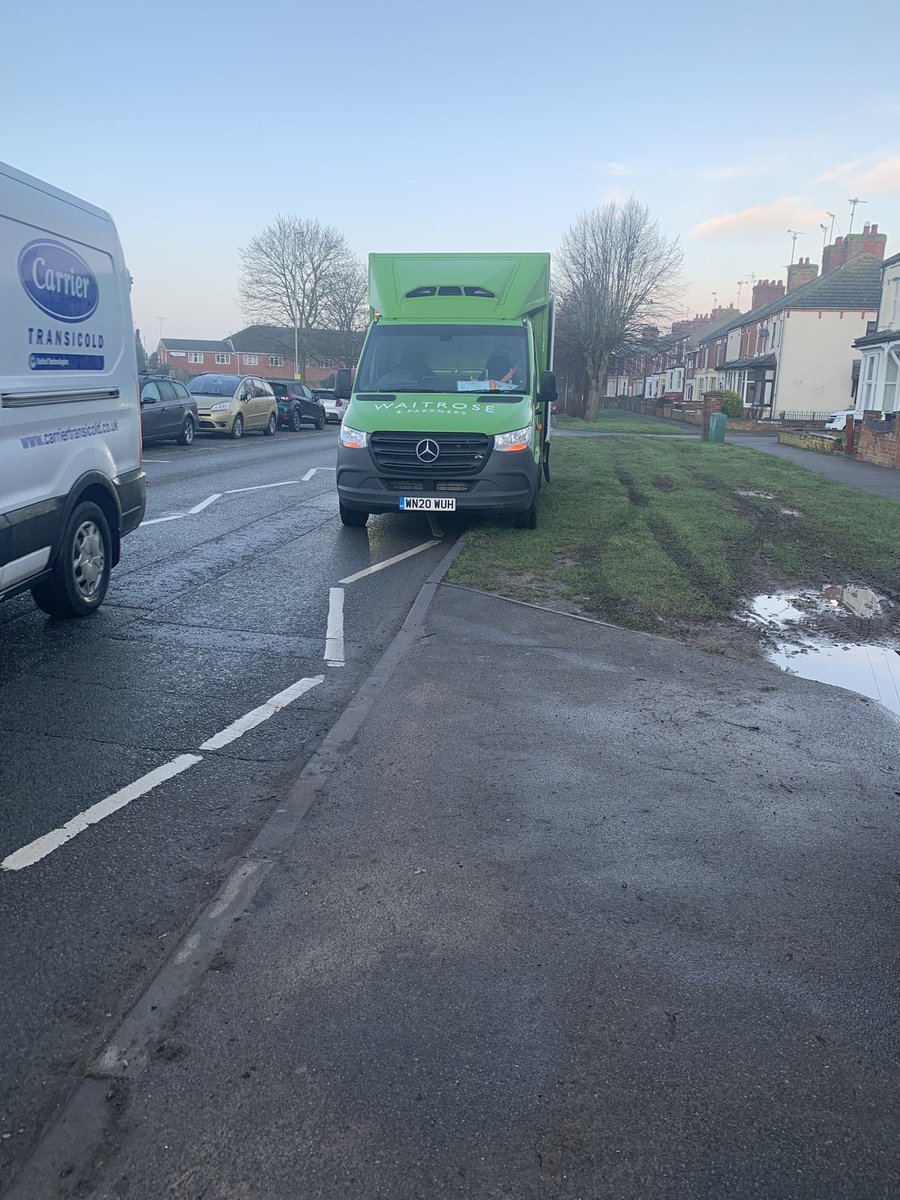 seanmoly's tweet photo. @waitrose According to your driver, this is a safe place to park whilst delivering? On a very busy pedestrian crossing blocking the view of other drivers. Quote from the driver when challenged “I don’t care”  @NorthantsPolice #3points https://t.co/FlHk56gvo8