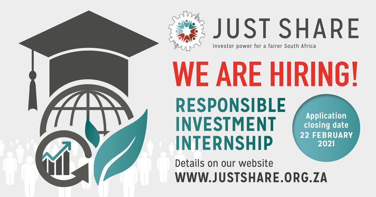 JustShareSA's tweet image. We are looking for a recent finance graduate, who is keen to use their skills and qualifications to contribute to building a just, inclusive and sustainable economy. A rare opportunity to gain experience at the cutting edge of shareholder activism &amp;gt;&amp;gt; tinyurl.com/33sbj7y8