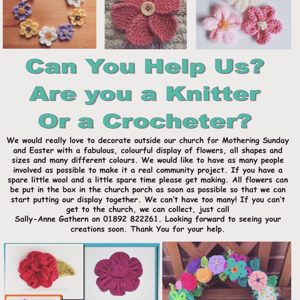 Calling all knitters and those who love a bit of crocheting 🧶 
Lets the church with as many flowers 💐 as we can !! Professionally done or have a go 
This is for EVERYONE to enjoy 
Get involved #knitting #church <a href="/CommunityCaro/">CommunityCaroline</a> @ArchdeaconJulie <a href="/LangtonLife/">Langton Life - #LangtonGreen #TunbridgeWells</a> <a href="/clerkspc/">Speldhurst Parish</a>