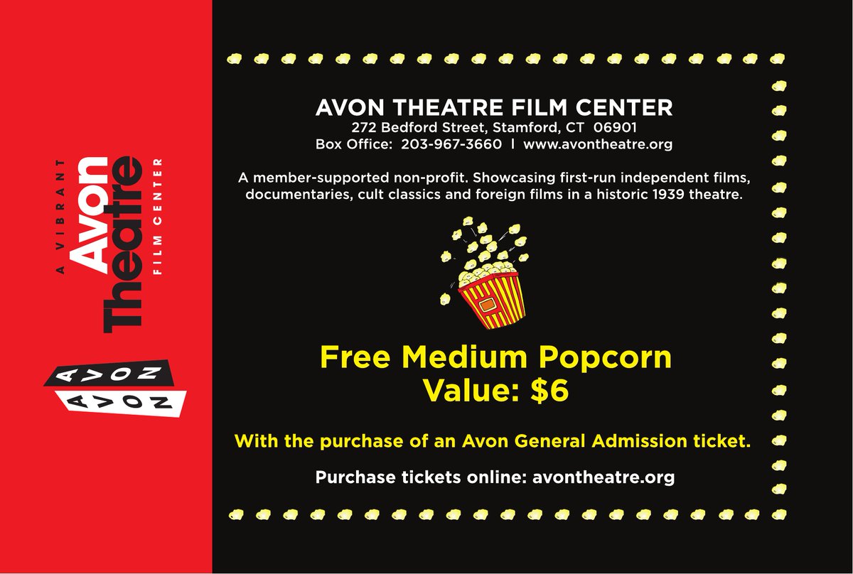 AvonTheatre's tweet photo. We are proud to sponsor @StamfordDowntwn 2021 Winter Restaurant Weeks Feb. 15 - 28! The Avon is offering diners a coupon for a FREE Medium 🍿 with the purchase of an Avon 🎟️
#stamforddowntown @HeyStamford #WinterRestaurantWeeks
#StamfordCT #StamfordEats
#AvonTheatre https://t.co/7abX96VHws
