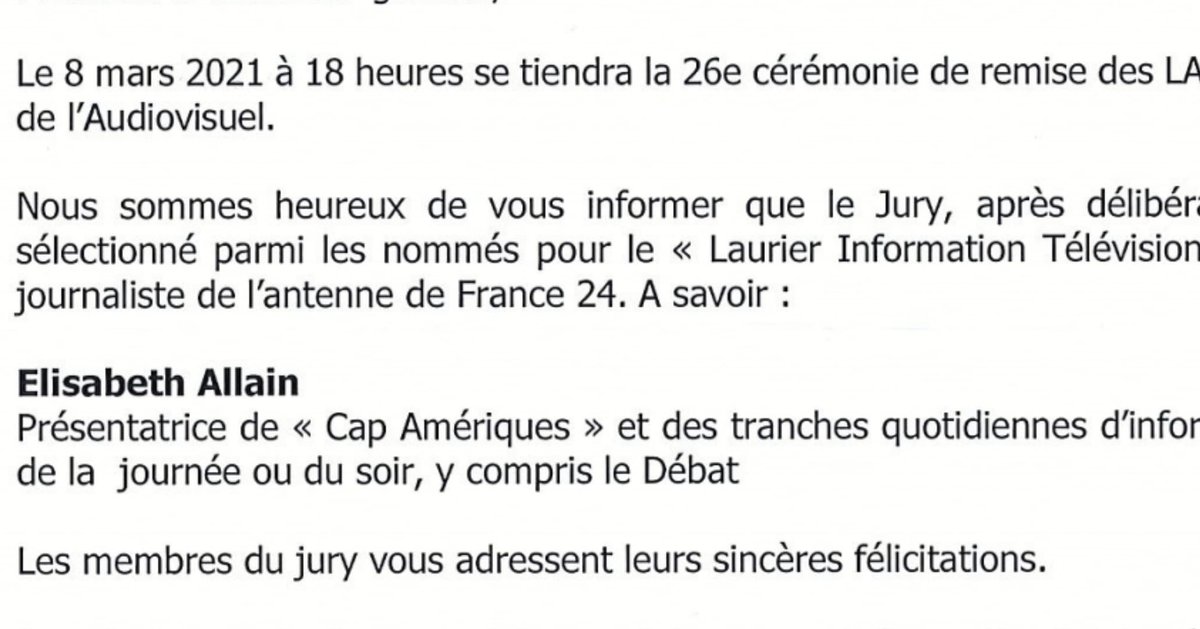 La jolie surprise du jour !🌿 Merci @lauriersaudiovisuel de m'avoir sélectionnée pour cette édition 2021! @france24 #lauriers2021 #nominee #jaimemonjob instagram.com/p/CK15eGXBO_W/…