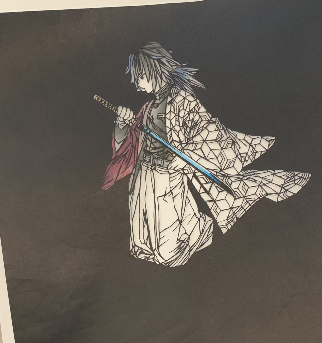 冨岡義勇 「途中経過。
羽織の色付け頑張ろう? 」|さかさまつげ(切り絵)のイラスト