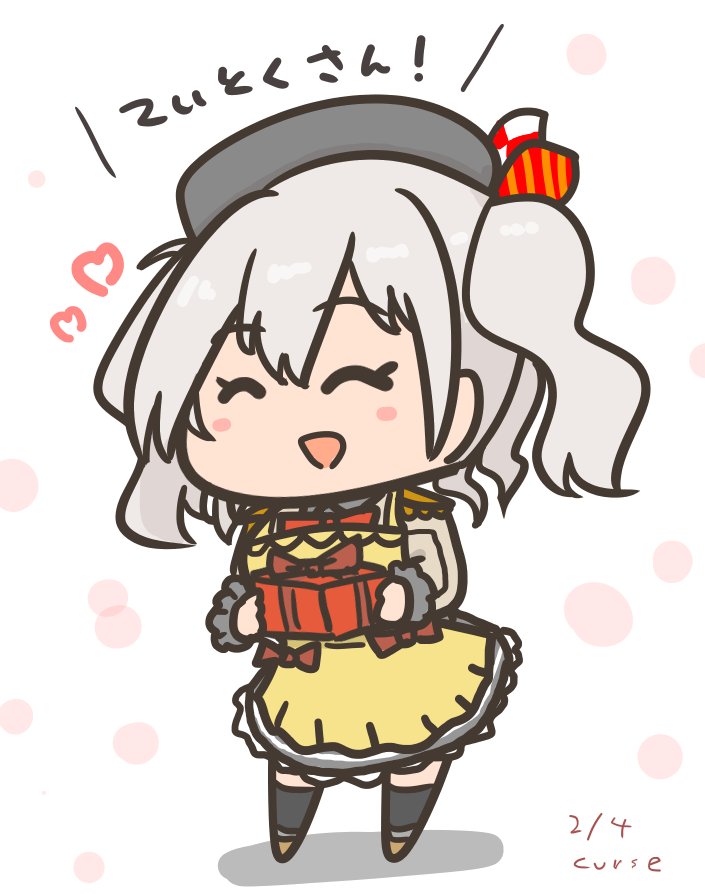 kashima (kancolle) 1girl solo closed eyes grey hair twintails hat chibi  illustration images