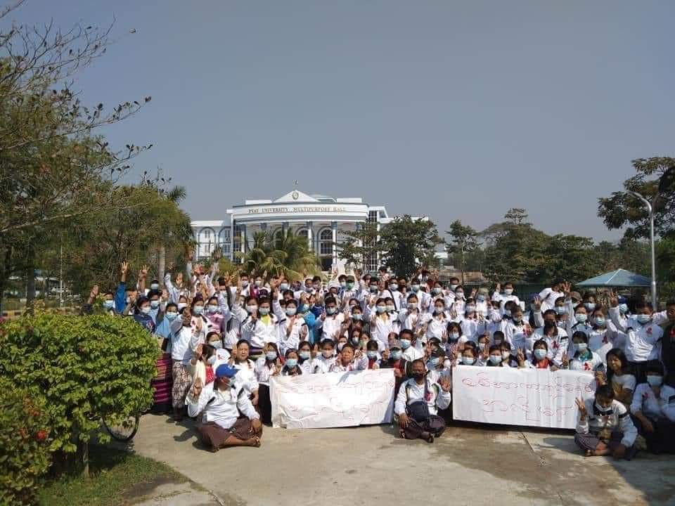 [Update : 4.1.2021]
Teachers and stuffs from different universities started together red ribbon campaign to protest against the Military.

"SAY NO TO DICTATORSHIP" written on the banner.
OUR VOTES MATTER
#HearTheVoiceOfMyanmar
#RespectOurVotes