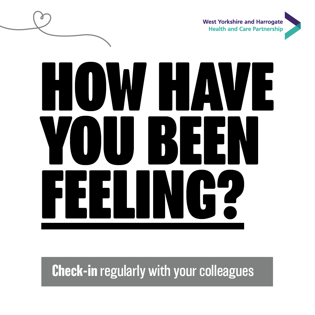 AiredaleNHSFT's tweet photo. We care about the mental wellbeing of our colleagues.
On #TimeToTalk day we're joining organisations in W. Yorks & Harrogate to launch a #WYHCheckIn campaign to reduce staff suicide by normalising the conversation around suicide & mental health.
#KeepCheckingIn https://t.co/Hkgx7m65lS