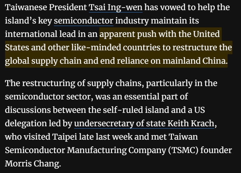 14/ ...and maintaining these artificial shortages to hurt companies producing in China are what Tsai means when she talks about restructuring the global supply chain away from China.